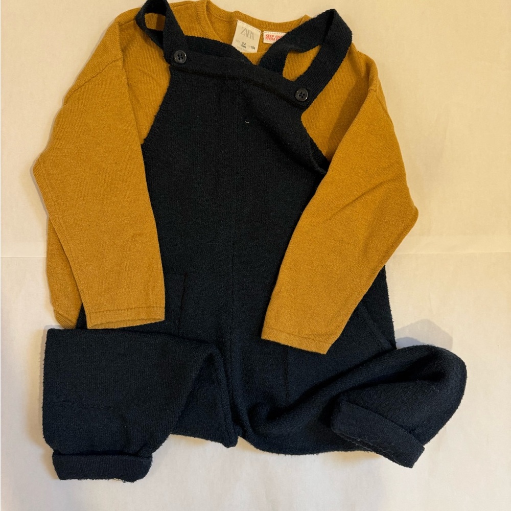 Zara knit sweater and overalls